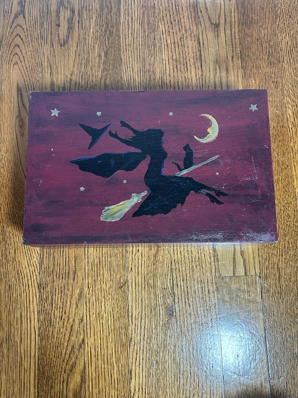 Whimsigoth Celestial Witch Jewelry Box Hand Painted Halloween